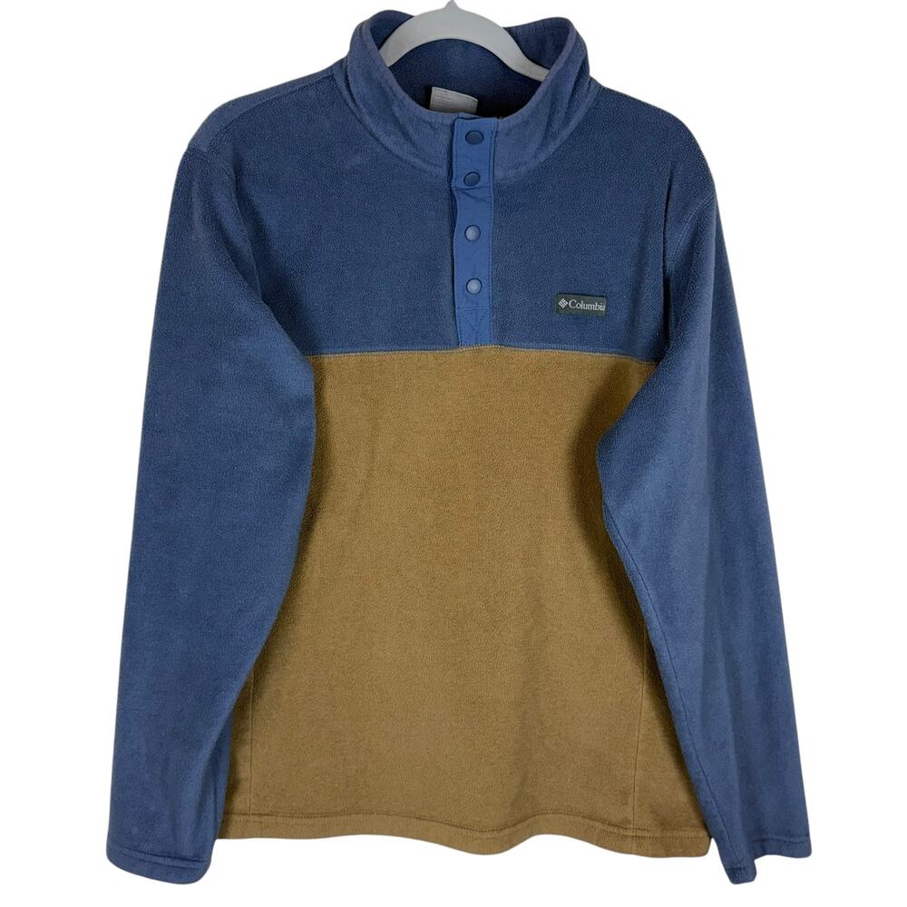 Columbia Sweatshirt Men's L Blue Brown Fleece Details Henley Neck Long‎ Sleeve